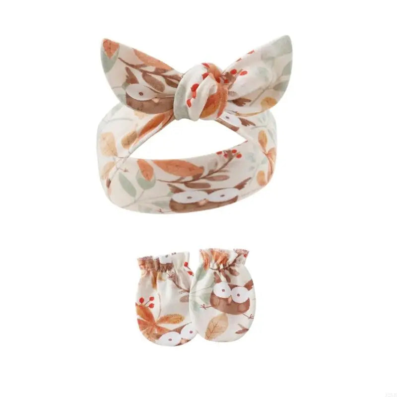 Baby Hair Accessories Set Breathable Head Wrap with Mittens Scratches Resistant for Infants Children Daily Use A2UB