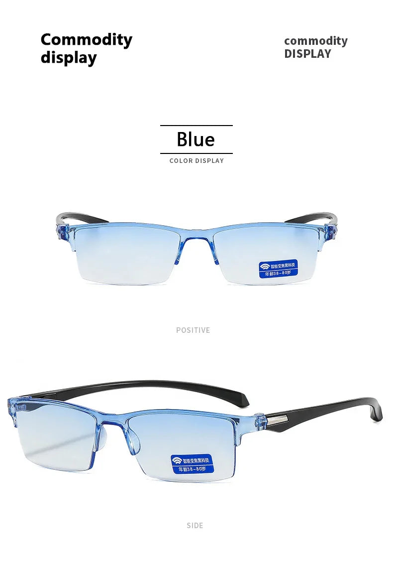 New Anti Blue Ray Reading Glasses Smart Automatic Zoom Reading Glasses Autofocus Power +1.0(100) ~ +7.0(700) Half-Rim Unisex