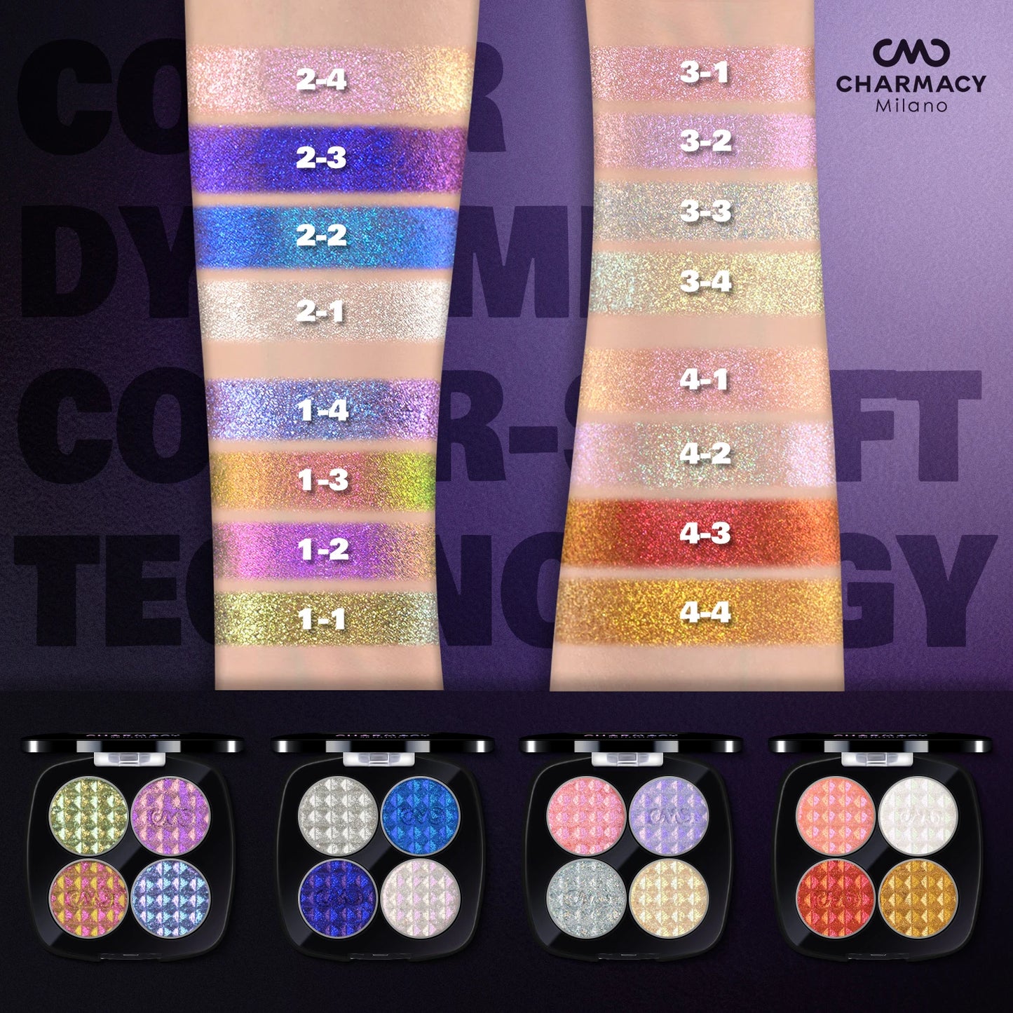 CHARMACY 4 Colors Duochrome Eyeshadow Palette High Pigment Vegan Glitter Multichrome Long-lasting Smooth Eye Shadow Makeup