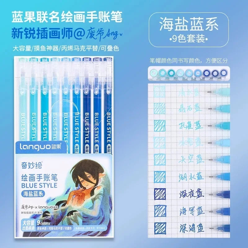 Languo 198/6 PCS Morandi Gel Pen Student Diary Scrapbook Painting DIY Gel Pen Set Coloring Book Drawing Pen School Supplies