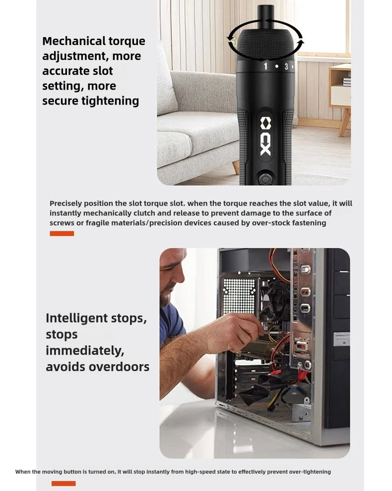 8-Speed Torque Cordless Electric Screwdriver Rechargeable 2000mAh Mini Drill 3.6V Power Tools Set Household Maintenance Repair