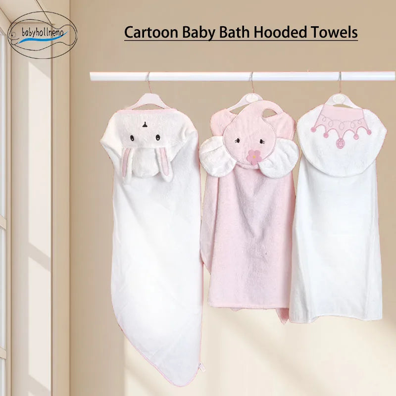 100% Cotton Terry Baby Bathrobe Towel  Cartoon Hooded Skin-Friendly Soft  Absorbent Machine Washable All Season for Toddler 0-3Y