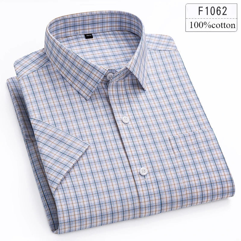 New in shirt hight qulity100%cotton summer short sleeve shirts for men slim fit shirt thin plaid houndstooth soft office clothes