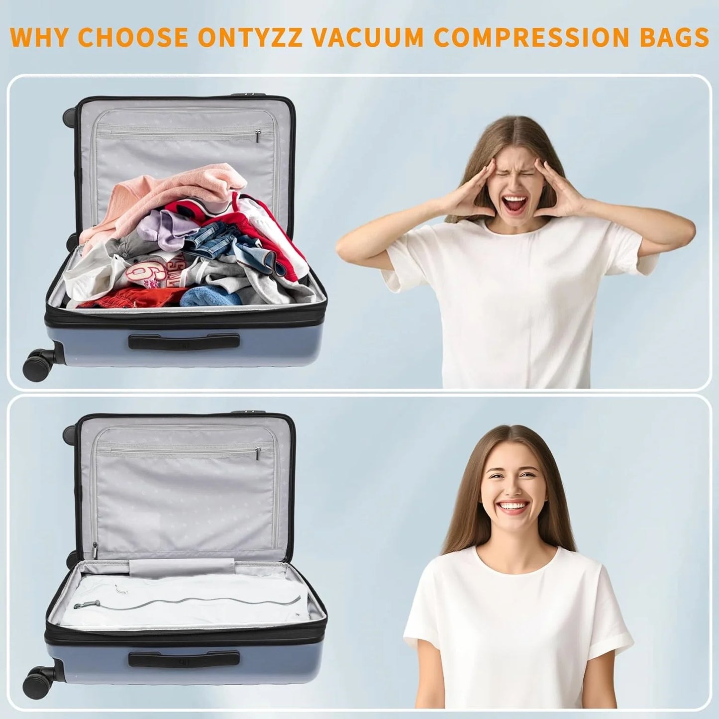 17L Vacuum Storage Bags for Travel, Space Saver Compression Bags for Suitcase, Travel Essentials Packing Bags for Clothes Blanke