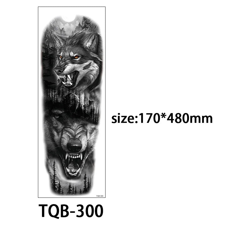 Large Arm Tattoo Stickers for Men Sleeve Waterproof Temporary Tattoo Bear Wolf Tiger Animal Fake Tattoo for Women Body Decor