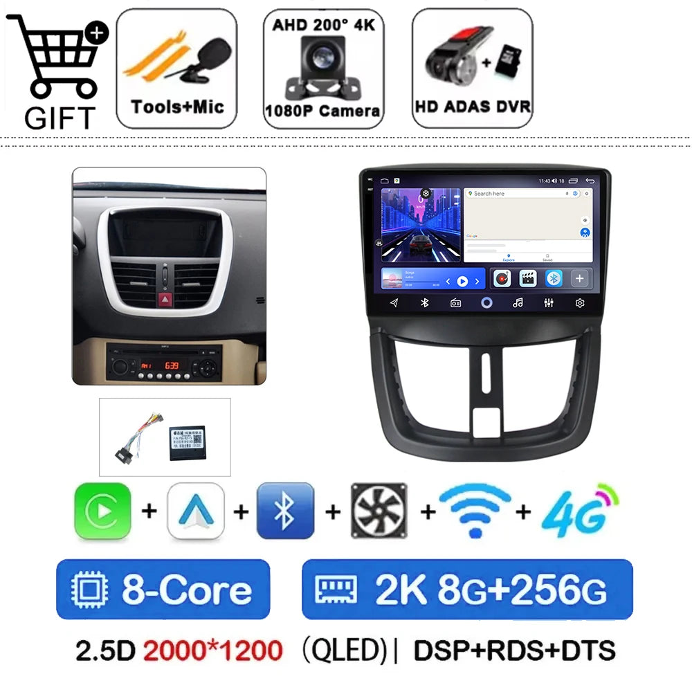Car Radio For Peugeot 207 2006 - 2015 Multimedia Video Player Navigation Stereo GPS Android 14 wireless Carplay DSP RDS 5G WIFI