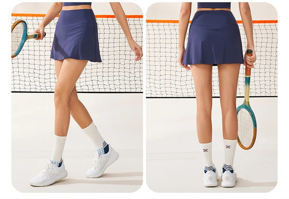 Women’s A-Line Tennis Skorts High Waisted Breathable Golf Skirt Adult Gym Fitness Pilates Shorts With Skirt Running Jogging