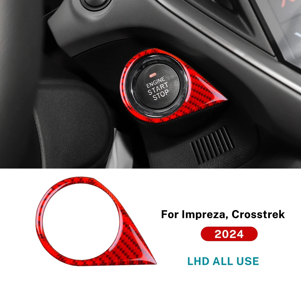 Real Soft Carbon Fiber Sticker For Subaru Crosstrek Impreza 2024 Car Engine Start Stop Button Frame LHD Interior Accessories