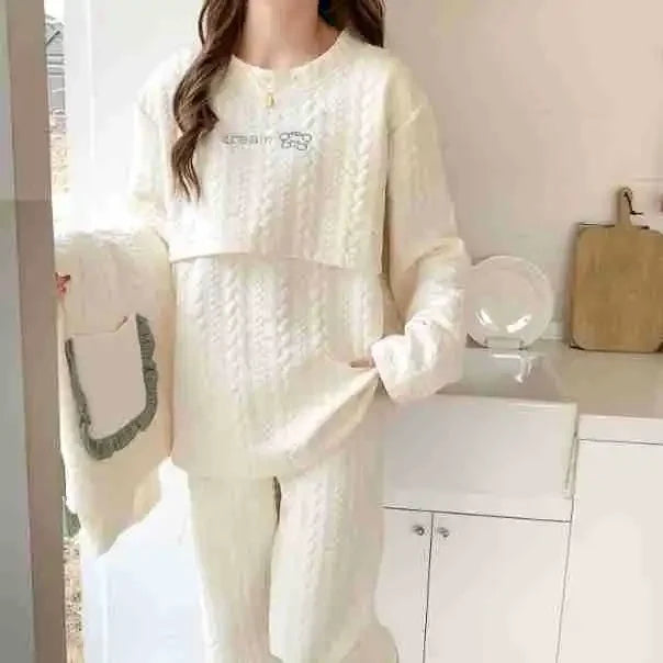 Maternity Clothing Set Air Cotton Postpartum Nursing Three-Piece Set Pregnancy Sleepwear Winter Maternity Outerwear