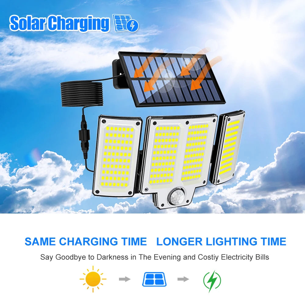 254/243LED Outdoor Solar Lights Garden Solar Powered Security Light Flood Light Motion Sensor 3 Mode Waterproof Garden Shed Yard