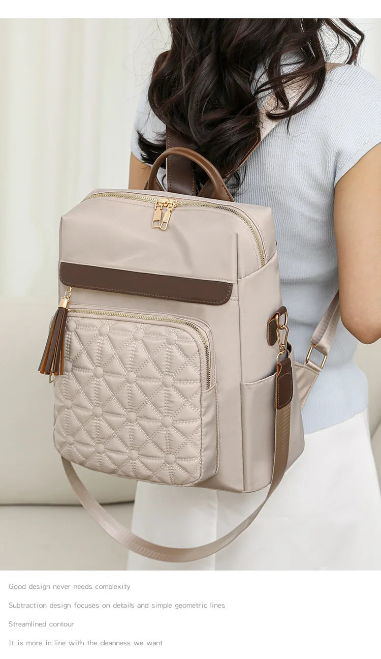 Quilted Embroidery Backpack For Women 2024 New Korean Style Versatile Large Capacity Water-Resistant Leather Shoulder Bags