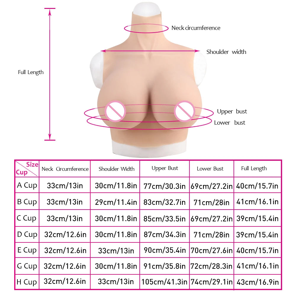 Halloween Cosplay Fake Chest False Boobs Silicone Filler Realistic B-H Cup for Crossdresser Transgender Drag Sissy Cosplay Chest