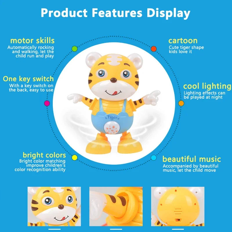 Dancing Electric Toy Cartoon Cute Small Yellow Tiger Doll Home Decor Kid Gift Baby Early Education Musical Dance Light Baby Gift