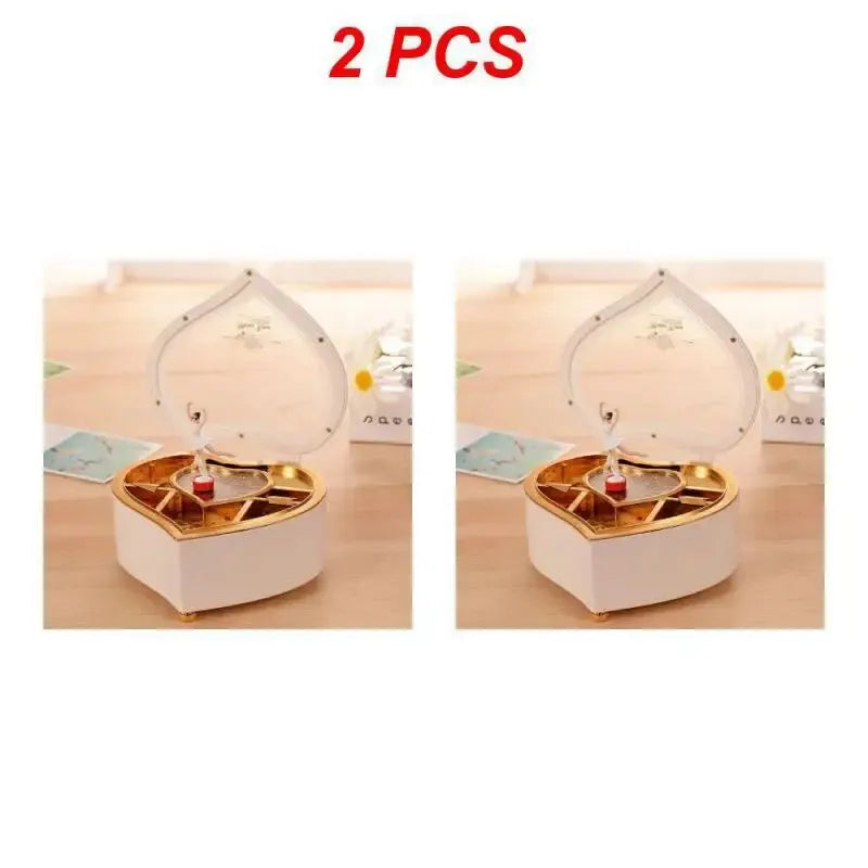 Heart Shape Dancing Ballerina Music Box PLastic Jewellery Box  Carousel Hand Crank Music Box Mechanism Gift For Valentine's Day