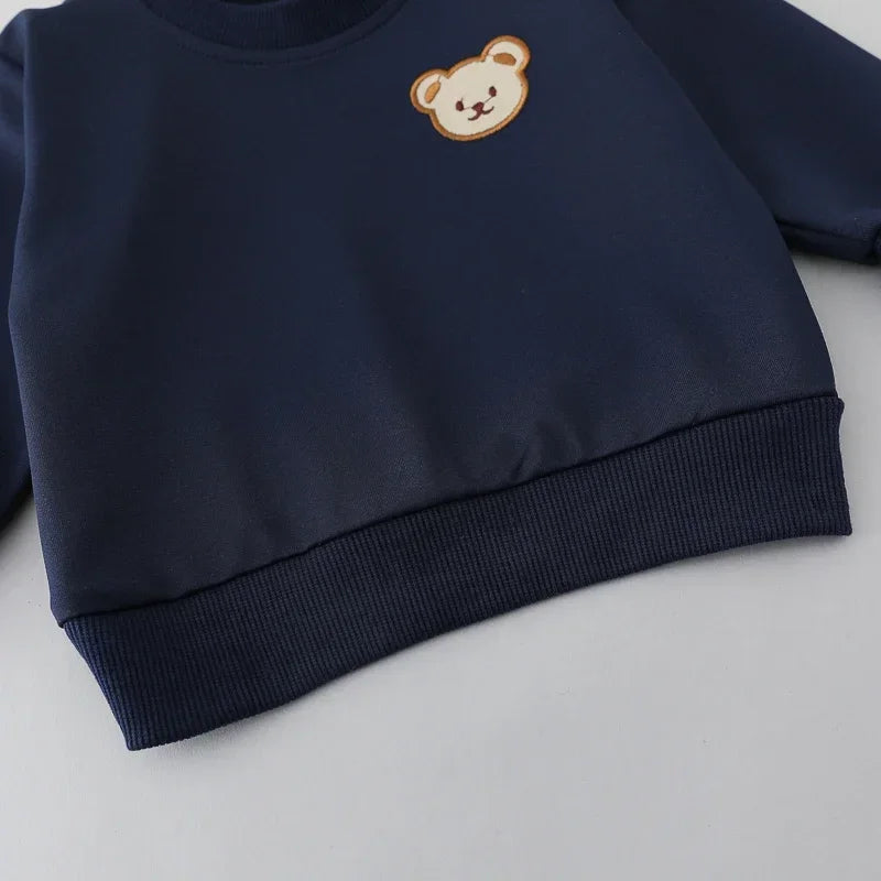 2PCS Children's Set Spring and Autumn Simple Little Bear Head Round Neck Long Sleeve Pants Outdoor Set for Young Children