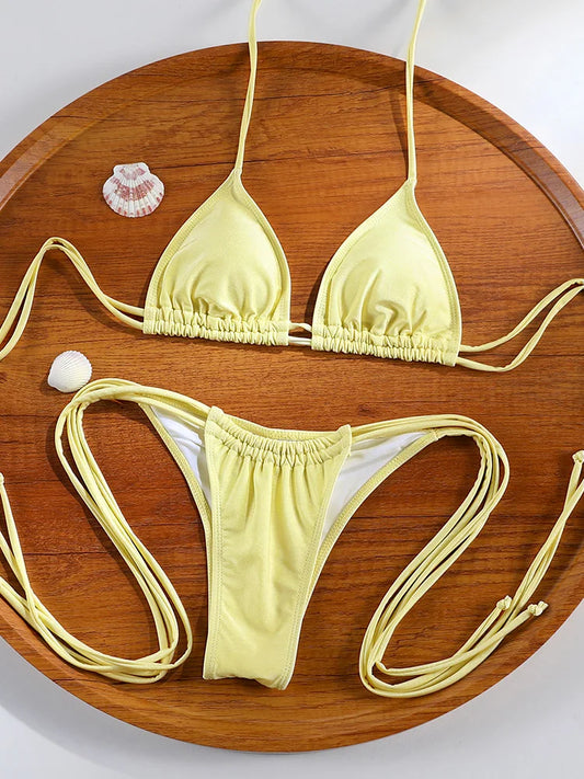Miyouj Push up Swimsuit Bikini New Two Piece Suit Solid Color Bikini Sets 2026 Swimwear Low Waist Biquini High Cut Bathwear