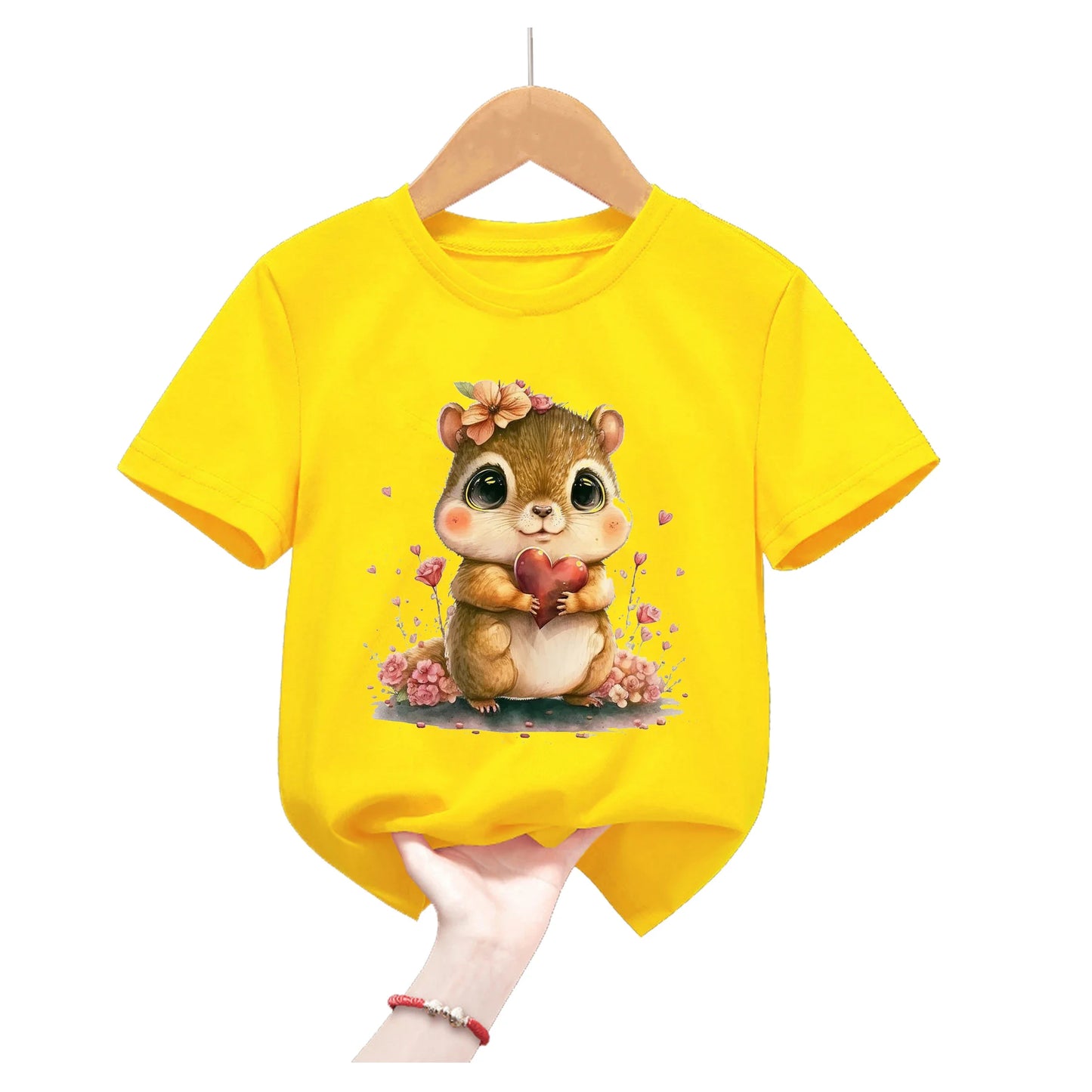 Lion King Animal Print Yellow T Shirt For Girls/Boys Summer Short Sleeve Tshirt Koala/Duck/Bee/Bunny/Dolphin Kids Clothes