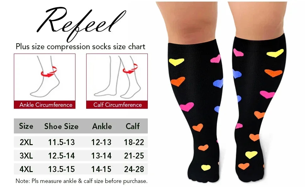 Plus Size Compression Socks for Women Men 20-30 MmHg Wide Calf Extra Large Knee High Flight Sock for Circulation Support 2XL-4XL