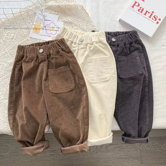 Boy Korean Children's Clothing Spring Fall Kids Trousers Corduroy Boys Pants Solid Pants Baby Girls Outfit Clothes for Teenagers