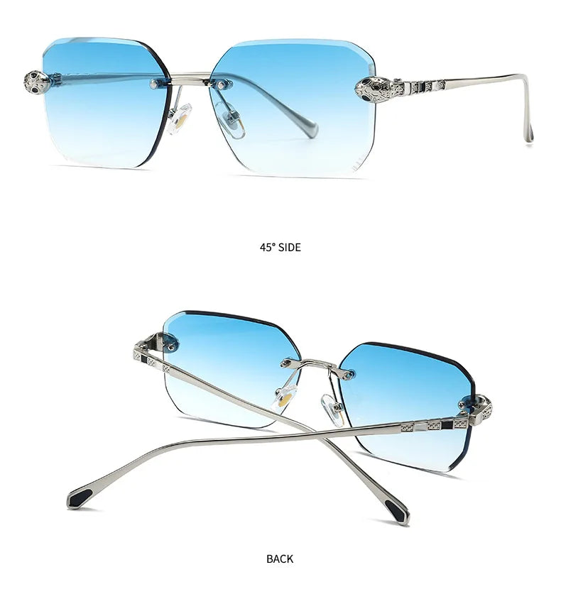 Retro Rectangle Rimless Sunglasses Women 2026 Luxury Designer Punk Square Sun Glasses for Ladies UV400 Gradient Eyewear Shades
