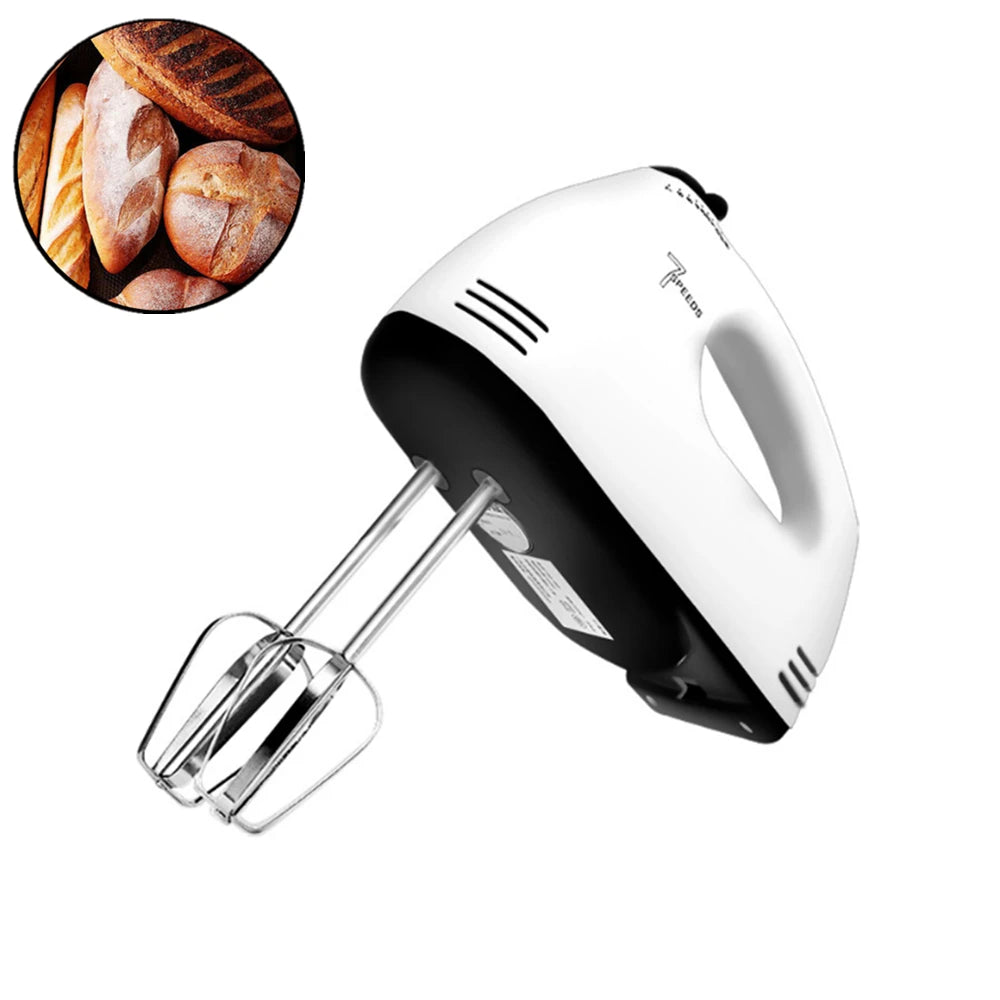 SaengQ Handheld Electric Egg Beater, Household Automatic Mixer, Egg White and Cream Beater, Mini 7-speed White