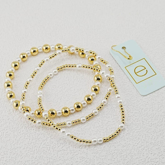 VKVVA Fashion Jewelry Gold-plated Metal Beaded Bracelet Set 3pcs for Women, Faux Pearl Layered Stackable Bracelets Unique Gift
