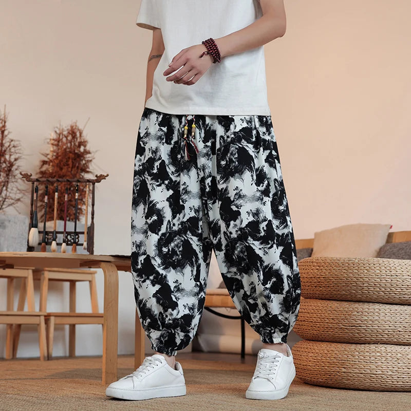 Summer Men Wide-leg Pants Male Retro Harem Pants Mens Hiphop Streetwear Harajuku Style Casual Pants Women Jogging Trousers