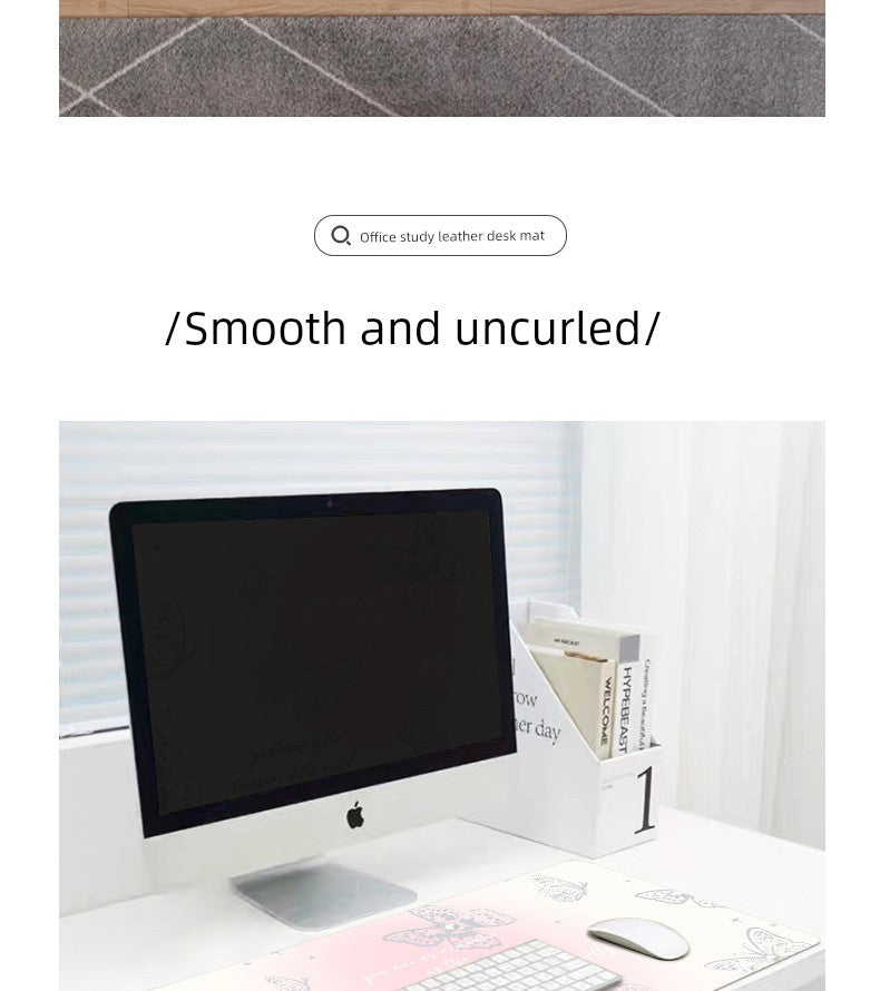 Butterfly Cut out Oversized Mouse Pad Leather Office Desk Mat for Girls Classy Computer Keyboard Accessory