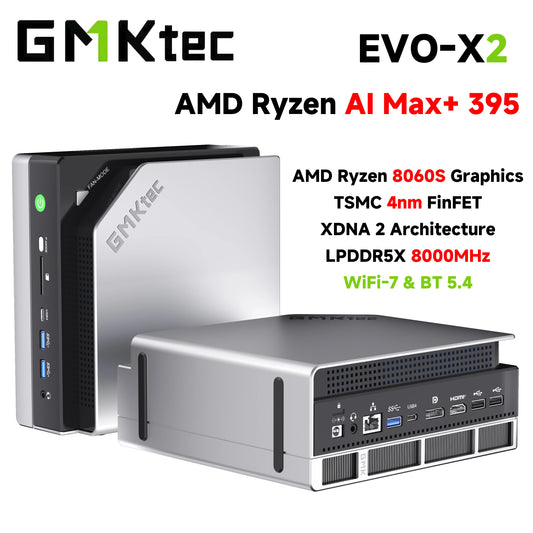 GMKtec EVO-X2 Next Gen AMD Strix Halo Al Mini PC AMD Ryzen AI Max+ 395 LPDDR5X 128GB/64GB/96GB WIFI7 BT5.4 Triple Cooling Fan