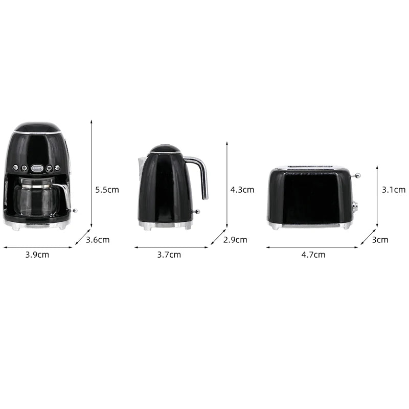 1:6 Doll House Model 3 Piece Set of Small Kitchen Appliances Decor Coffee Maker Kettle Toaster  Scene Ornament Shoot Props