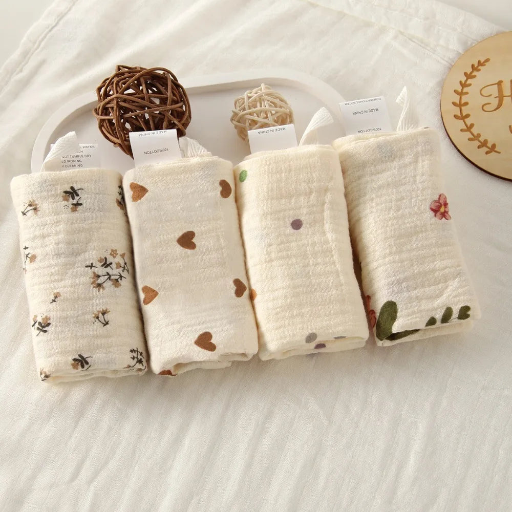 High Quality 4-Layer Pure Cotton Baby Cotton Washcloth Absorbent Soft Square Towels Baby Towels Gauze Cotton Newborn Burp Cloth