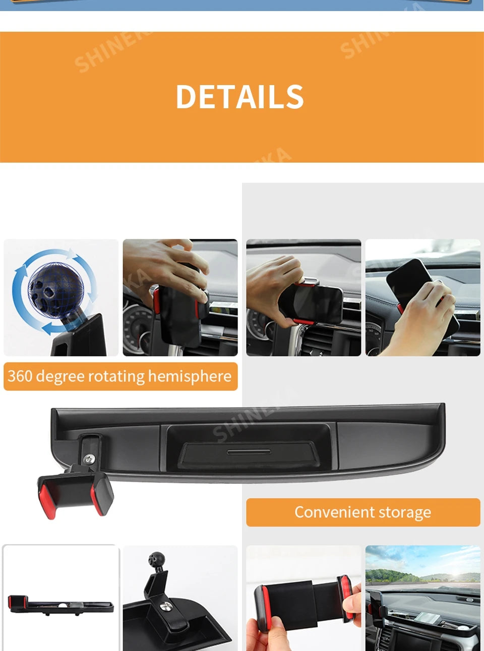 SHINEKA Car Center Console Mobile Phone Holder Storage Box GPS Bracket For Dodge RAM 1500 2012-2017 Interior Accessories