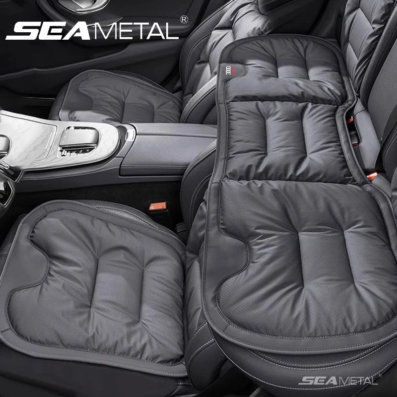 SEAMETAL Nappa Leather Car Seat Cover Universal Winter Seat Cover Soft Breathable Seat Cushion With Waist Pad Comfortable Mats