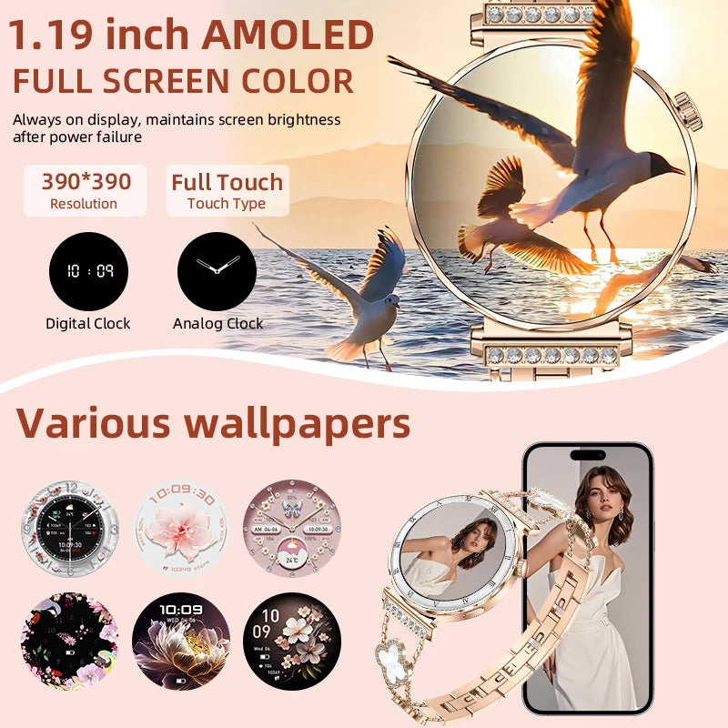 LIGE 1.19"Ultra-Slim AMOLED HD Display Fitness Tracker Smartwatch Bluetooth Call Heart Rate Monitor Waterproof Smart Watch Women