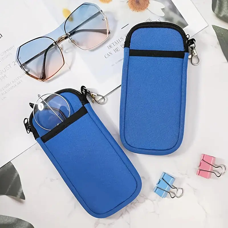 Portable Zipper Soft Glasses Case With Carabiner Sunglasses Case Zipper Eyeglass Pouch Glasses Protective Shell Bag 2 Style