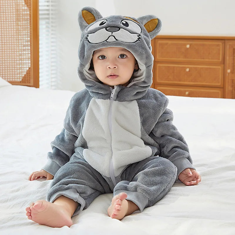 Baby Kigurumi Dragon Cow Monkey Animal Cosplay Costume Baby Girl Pajamas Winter Plush Jumpsuit for Toddler Boys 1 to 2 3 4 Years