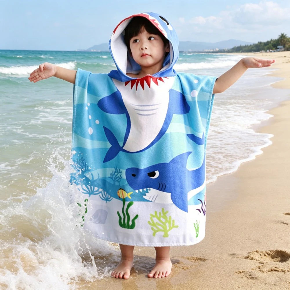 Children Bathing Stuff Kids Hooded Cape Towel Boy Cartoon Bathrobe Baby Swimming Towel Girls Unicorn Beach Towel Wrap Blanket