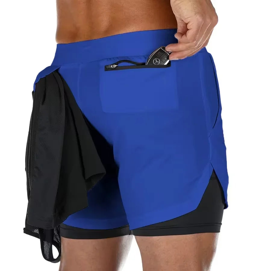 2024 Summer Men's New Fashionable Trend Leisure Gym Fitness Sports Double layer Shorts Outdoor Running Basketball Training Short