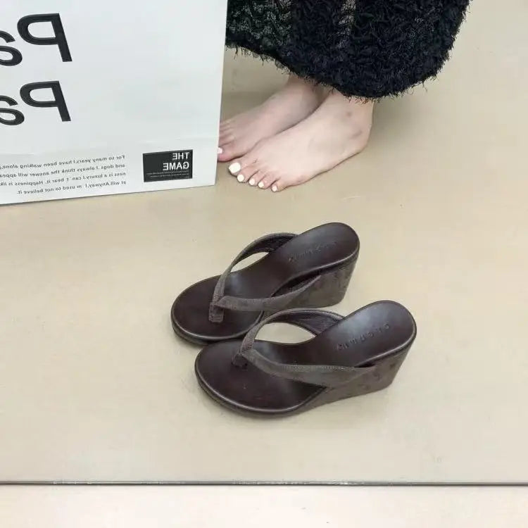 Women's Clip Toe Wedge Heel Slippers Summer Comfortable Outdoor Street Style Shoes Women's Sexy Leopard Print Slide Flip Flops