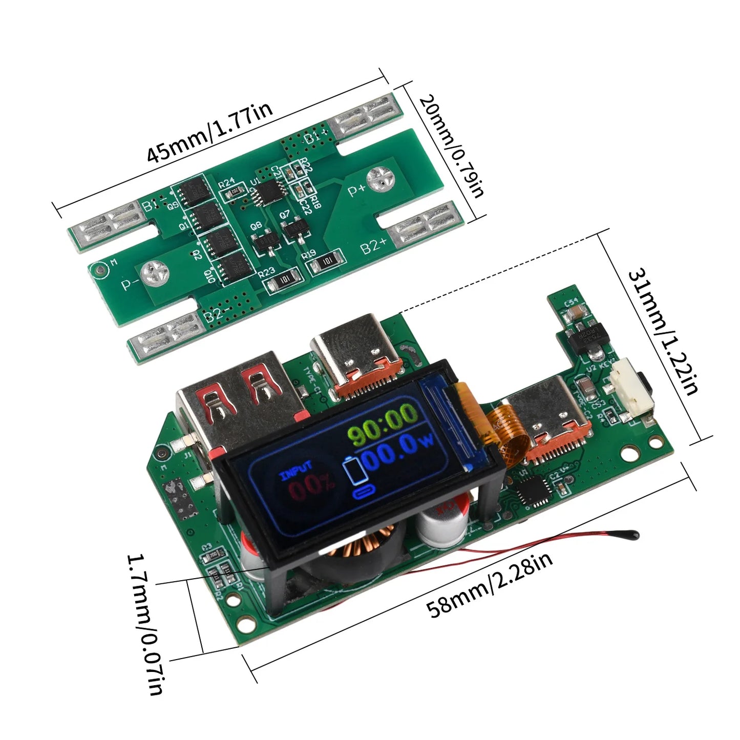 45W 2S 65W 3S Fast Charging Module with TFT Display PD QC Compatible DIY Power Bank Circuit Board for Portable Chargers