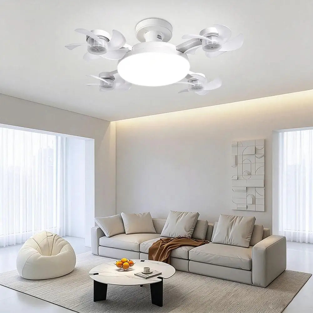2026 New Drone Style Ceiling Fan Light E27 Base Remote Controlled Dimmable 3 Color LED Design Retractable Blades for Living Room