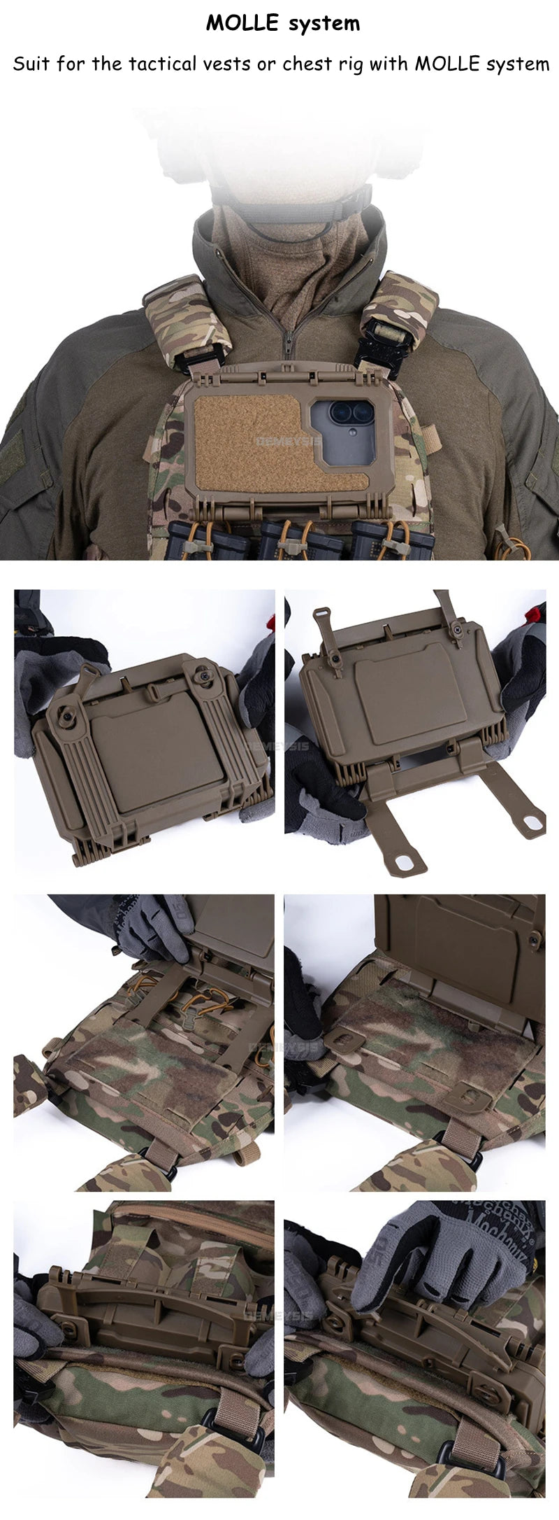 Tactical MOLLE Mobile Phone Box V2 Sport Chest Rig Hunting Vest Navigation Board Instant Equipment  Front Panel Phone Holder