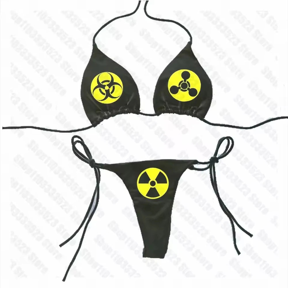 Harajuku Kawaii Printing Bikini Gothic Vintage Graphic Bikini Set Y2k Aesthetic Sexy Bikini Set For Women 90s E-Girls Bikini Set