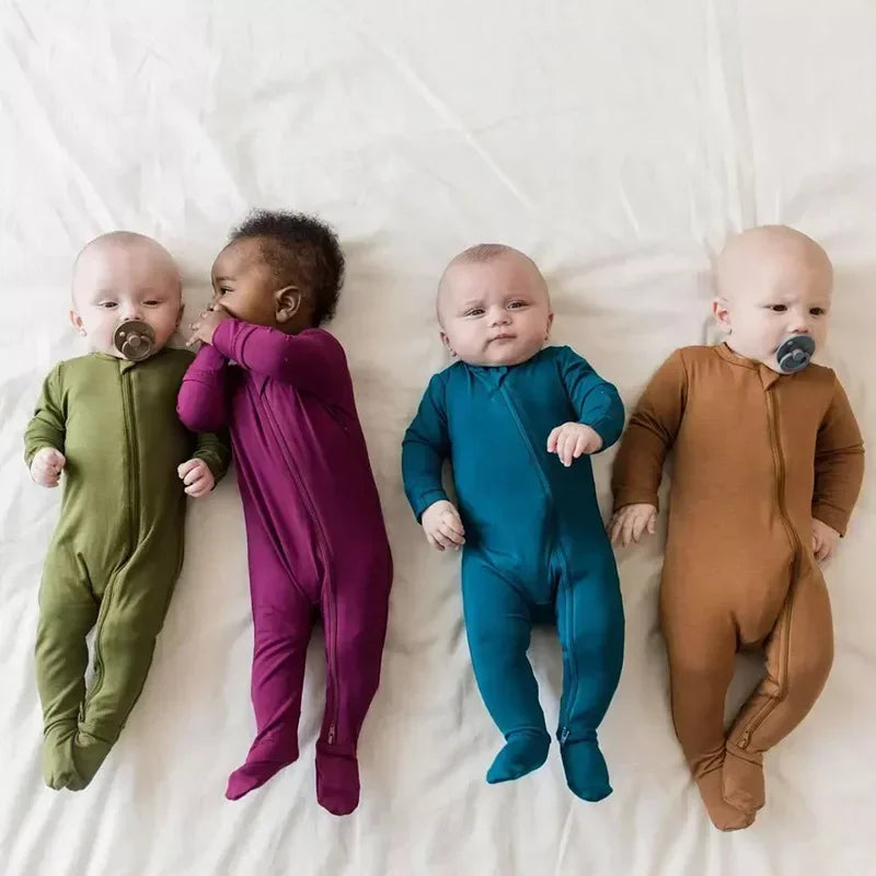 Baby Romper Bamboo Fiber Baby Boy Girl Clothes Newborn Zipper Footies Jumpsuit Solid Long-Sleeve Baby Clothing Pajamas 3 6 9 12M