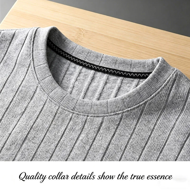 Men's Minimalist Crew Neck Ribbed T Shirt Comfortable Elastic Fabric Short Sleeve For Office And Casual Wear
