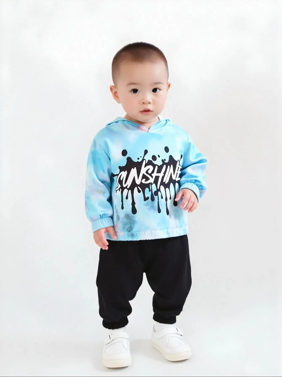 Baby Boys 2-Piece Set Fashionable Casual Tie Dye Hooded Long Sleeve Top And Pants Autumn Winter Clothes for Kids