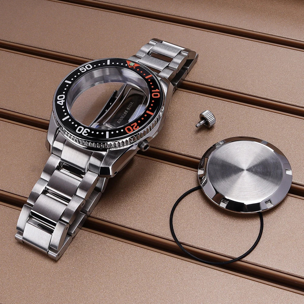 Diver NH35 42mm Watch Case Sapphire Glass Solid Bottom Cover For SPB185J1/187J1 NH34 NH35 NH36/38 Movement Stainless Steel Strap