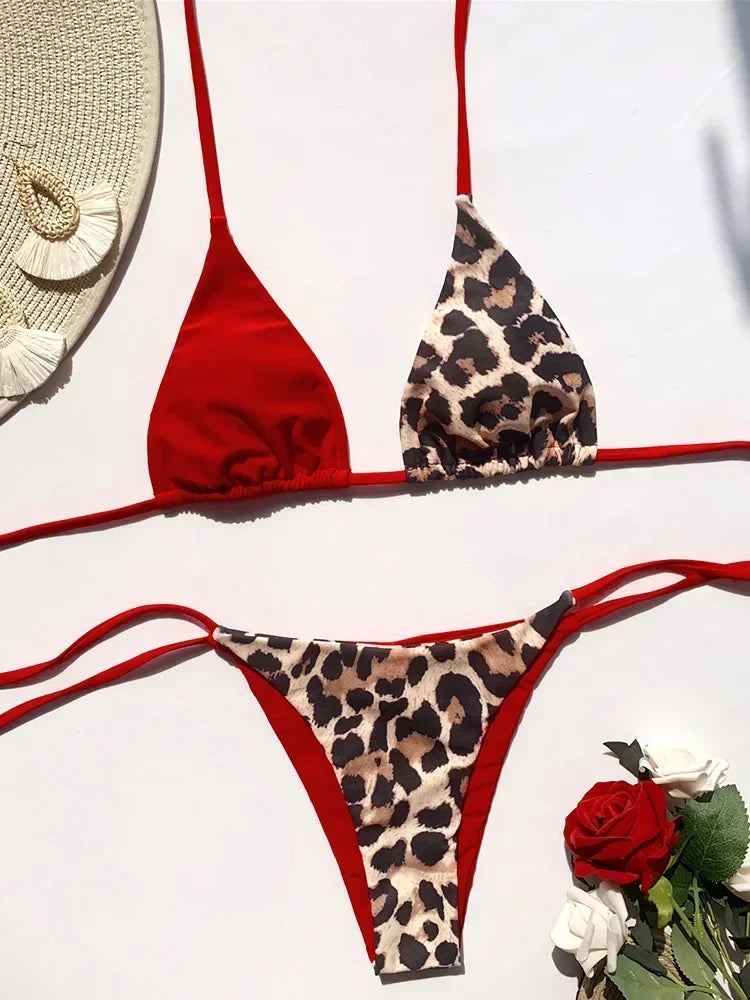 Halter Splicing Leopard Bikinis 2026 Satin Bikini Female Swimsuit Women Swimwear Two-pieces Bikini Set Micro Bathing Suit Swim