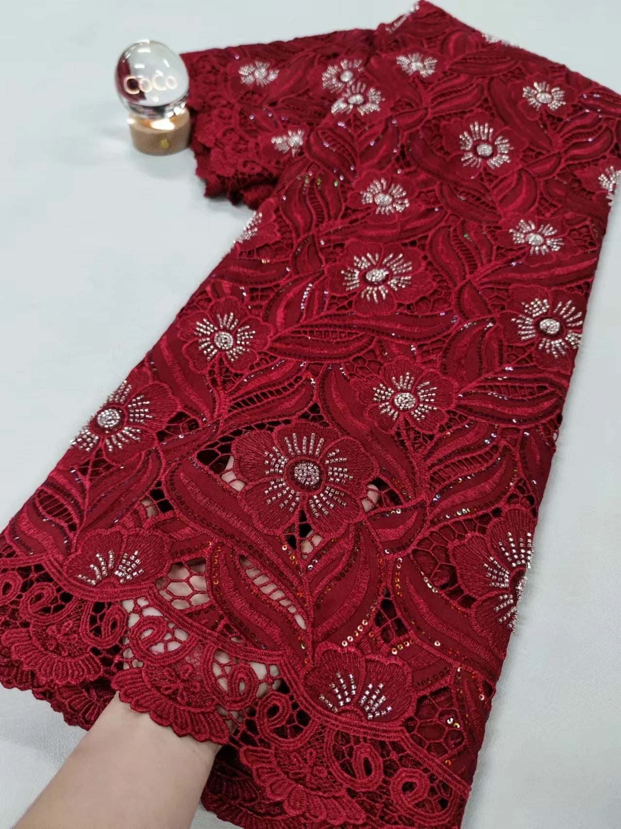 African Lace Fabric High Quality,Dubai Beaded Cotton Fabrics By The Meter,Embroidery,Sequin,Linen,Party Dresses,Tulle,5 Yards