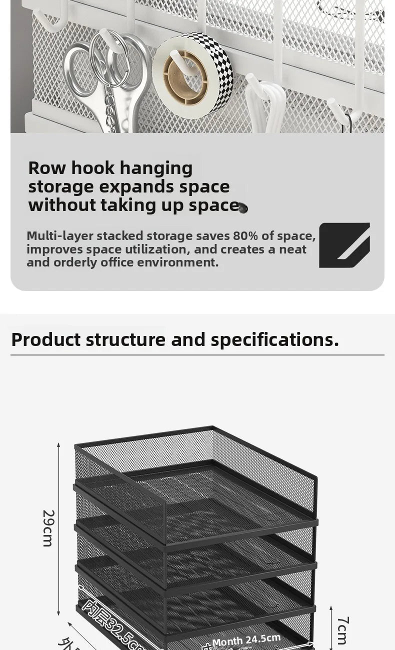 4 Tier Metal Paper Tray Desk Organizer, Stackable File Trays for Office Home, Multi-Functional Document Tray with Grid Design.